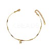 Brass Pave Clear Cubic Zirconia Flower Charm 304 Stainless Steel and Glass Chain Anklets for Women FS-WG0557A-05-2
