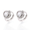 Brass Micro Pave Clear Cubic Zirconia Flower Hoop Earrings EJEW-T048-43P-1
