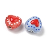 Heart Pattern Handmade Porcelain Enamel Beads PORC-G016-03-4