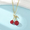 Brass Resin Fruit Cherry Pendant Satellite Chain Necklaces for Women NJEW-D306-02G-B-1