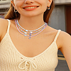3Pcs 3 Colors Glass Seed & Butterfly Shell Bead Necklaces NJEW-LP0007-28-1