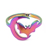 Ion Plating(IP) 304 Stainless Steel Moon with Bat Adjustable Ring for Women RJEW-M149-04RC-2