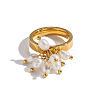 304 Stainless Steel with Natural Freshwater Pearl Finger Rings for Women AG0795-5