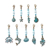 9Pcs Ocean Theme Alloy Charm & Glass Beads Pendant Decorations HJEW-JM03158-2