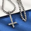 Alloy Full Crystal Rhinestone Christian Inverted Cross Pendant Necklaces NJEW-P333-01P-3