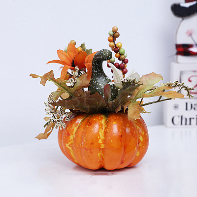 Foam Artificial Pumpkin with Leaf Decorations Ornaments HULI-PW0002-031C-1