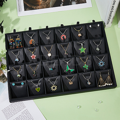 24-Slot Rectangle PU Leather Pendant Display Holder ODIS-WH0043-66-1