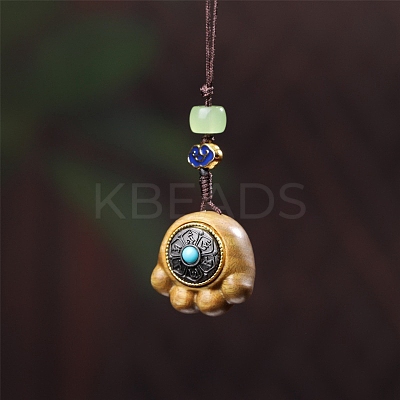 Sandalwood Cat Paw Print Pendant Decorations with Carved Inlaid Six-Character Mantra PW-WGCC698-03-1