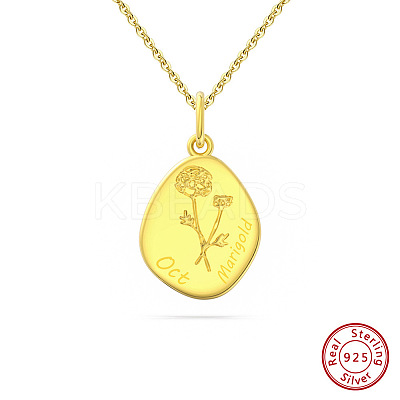Birth Flower Style 925 Sterling Silver Pendant Necklaces STER-M116-05H-G-1
