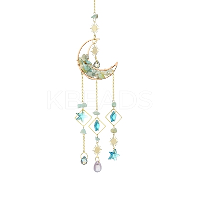 Natural  Amazonite  Chips Moon Pendant Decorations HJEW-FS00027-02-1