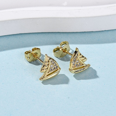 Brass Micro Pave Clear Cubic Zirconia Earrings EJEW-D328-03G-01-1