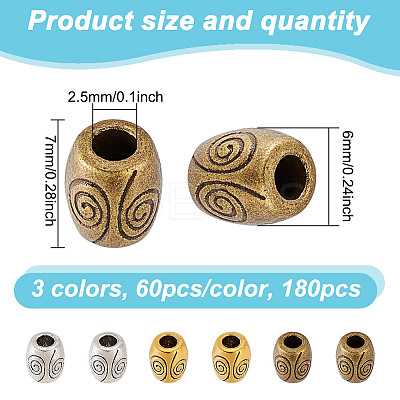 180Pcs 3 Colors Tibetan Style Alloy Beads TIBEB-GO0001-12-1