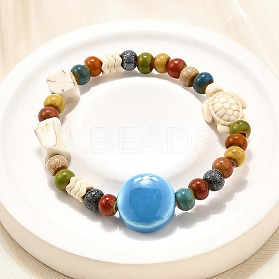 Handmade Porcelain Beads & Synthetic Howlite Beads Stretch Bracelets for Women BJEW-D307-01E-1