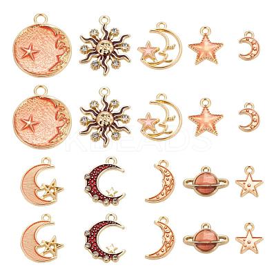 80Pcs 10 Style Celestial Alloy Enamel Pendants ENAM-LS0001-43-1