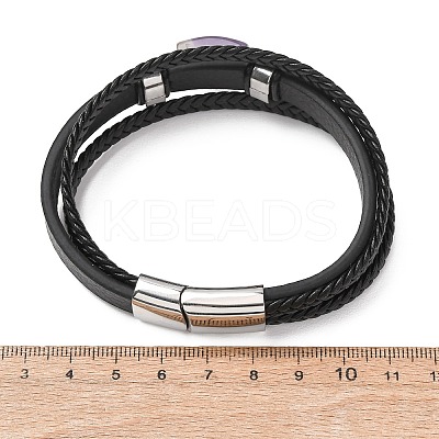 Natural Amethyst & Braided Microfiber Leather Multi-strand Bracelets for Women Men GG-CBAEA55-01C-1