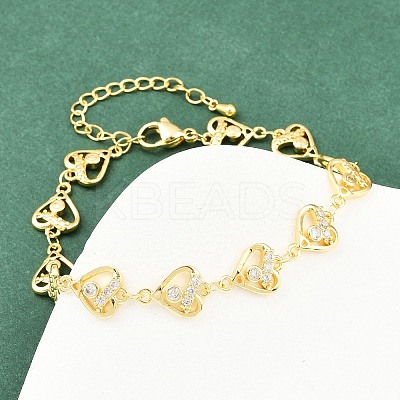 Brass Micro Pave Clear Cubic Zirconia Link Chain Bracelets for Women BJEW-A090-09B-G-1