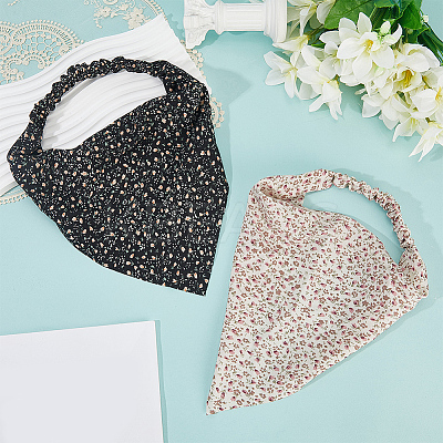 2Pcs 2 Colors Cloth Flower Printed Elastic Headbands for Girls OHAR-CY0001-16-1
