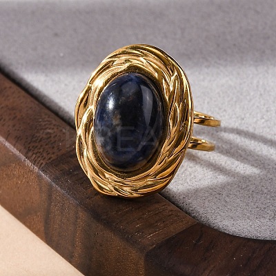 Oval Natural Sodalite Finger Rings RJEW-M063-01G-09-1