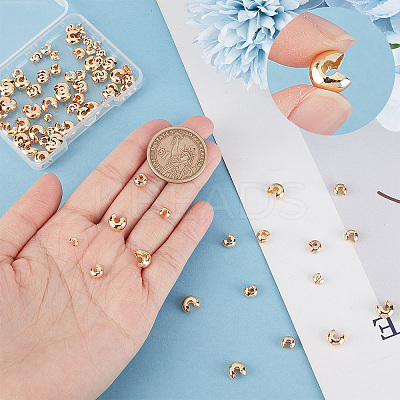 120Pcs 4 Style Brass Crimp Beads Covers KK-BBC0004-51-1
