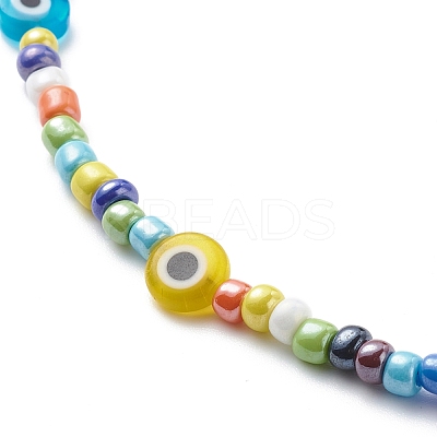 Lampwork Evil Eye & Glass Seed Beaded Necklace Stretch Bracelet SJEW-JS01246-1