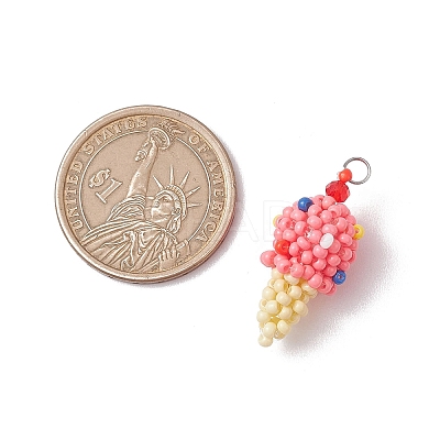 Glass Seed Beaded Ice Cream Pendants PALLOY-MZ00550-01-1