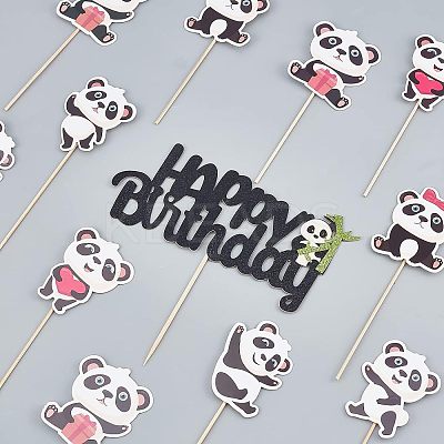 DIY Paper Panda Cake Insert Card Decoration Set AJEW-OC0002-75-1