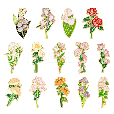 14Pcs 14 Styles Flower Enamel Pins JEWB-CJ0001-75-1