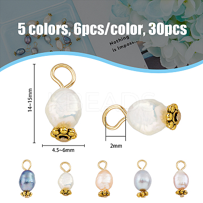 30Pcs 5 Colors Natural Freshwater Shell Rice Charms PALLOY-AB00092-1