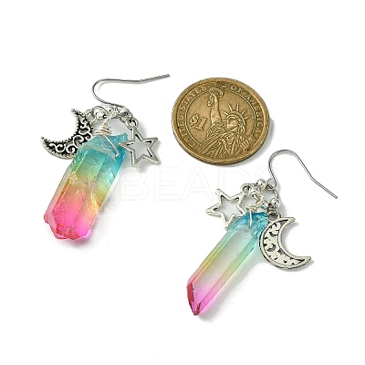 Dyed Natural Quartz Crystal Bullet Dangle Earrings EJEW-JE05521-1
