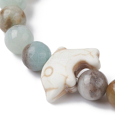Natural Flower Amazonite & Synthetic Turquoise Dolphin Beaded Stretch Bracelets BJEW-JB09830-03-1