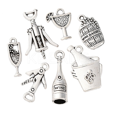 35Pcs 7 Styles Wine Theme Tibetan Style Alloy Pendants TIBE-FP0001-10-1