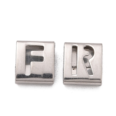 Tarnish Resistant Letter Style 201 Stainless Steel Square Slide Charms STAS-L132-M-1