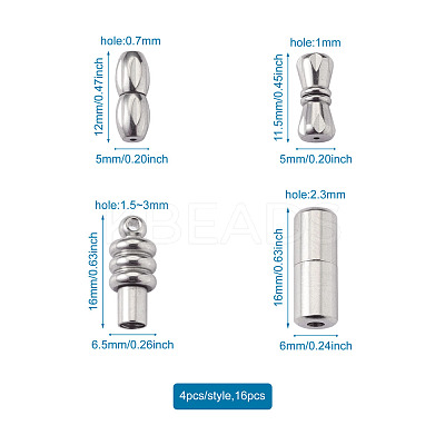 16Sets 4 Style 304 Stainless Steel Screw Clasps STAS-FW0001-08P-1