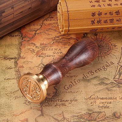 DIY Letter Scrapbook Brass Wax Seal Stamps and Wood Handle Sets AJEW-PH0010-I-1