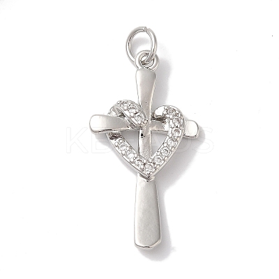 Rack Plating Brass & Clear Cubic Zirconia Pendants KK-L216-055P-1