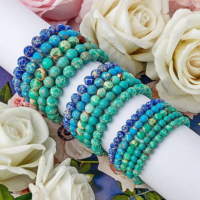 3Pcs 3 Size Synthetic Imperial Jasper Round Beaded Stretch Bracelets Set BJEW-SW00064-31-1