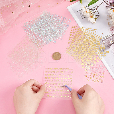 13 Sheets 13 Style 3D Bronzing/Laser Heart Pattern Nail Art Sticker DIY-OC0010-90-1