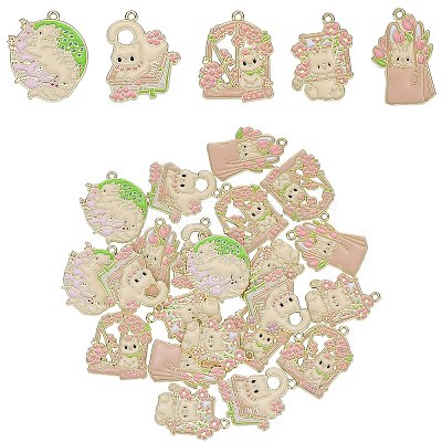 25Pcs 5 Style Zinc Alloy Enamel Pendants ENAM-SZ0004-33-1