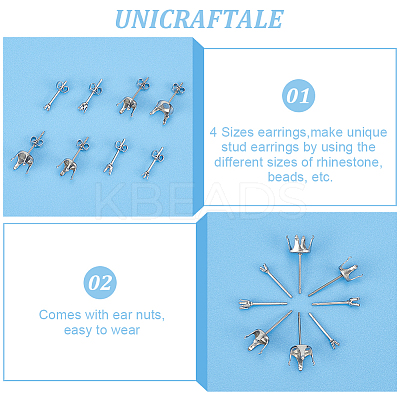 80Pcs 4 Style 304 Stainless Steel Stud Earring Settings STAS-UN0050-39-1