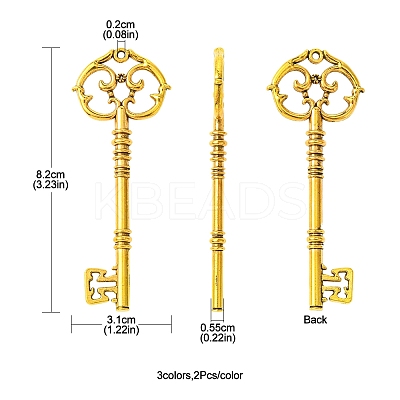 6Pcs 3 Colors Tibetan Style Zinc Alloy Big Pendants FIND-FS0002-55-1
