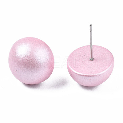 Painted Half Round Schima Wood Earrings for Girl Women EJEW-T017-02F-1
