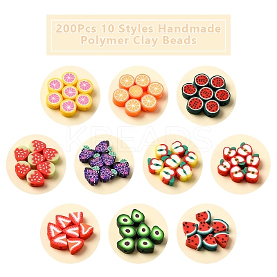 200Pcs 10 Styles Handmade Polymer Clay Beads CLAY-FS0001-40-1