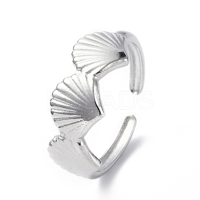 304 Stainless Steel Shell Open Cuff Ring for Women RJEW-C046-04P-1