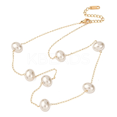 Acrylic Imitation Pearl Oval 304 Stainless Steel Link Chain Necklaces for Women NJEW-F354-02G-1