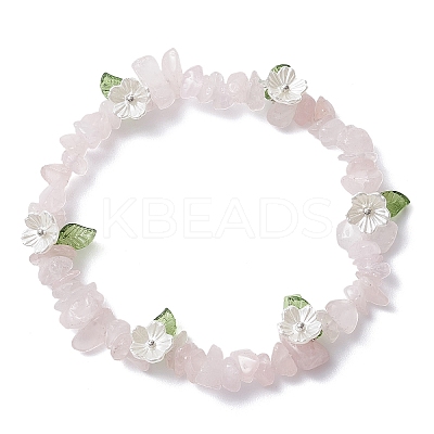 Natural Rose Quartz Chip Beaded Stretch Bracelets for Women BJEW-JB12311-02-1