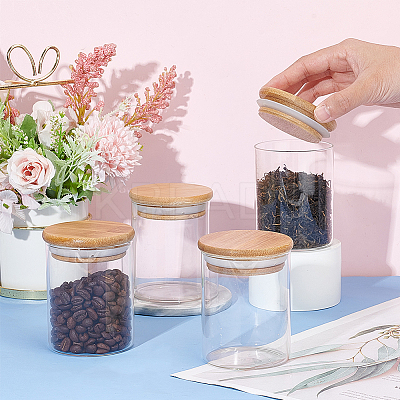 Glass Storage Jar with Suction Bamboo Lid CON-WH0089-45-1
