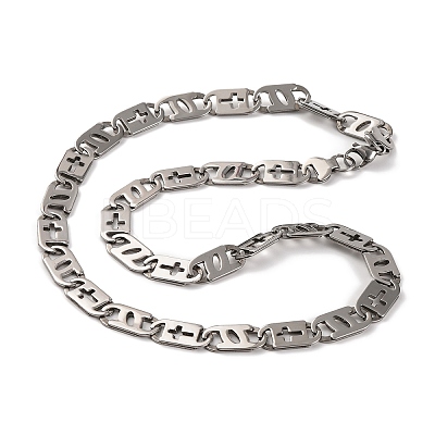201 Stainless Steel Oval Mariner Link Chain Necklace NJEW-F222-37P-02-1