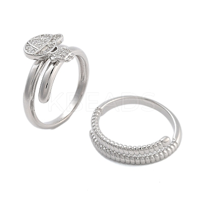 Brass Micro Pave Cubic Zirconia Boy Open Cuff Rings Set for Women RJEW-U002-12P-1