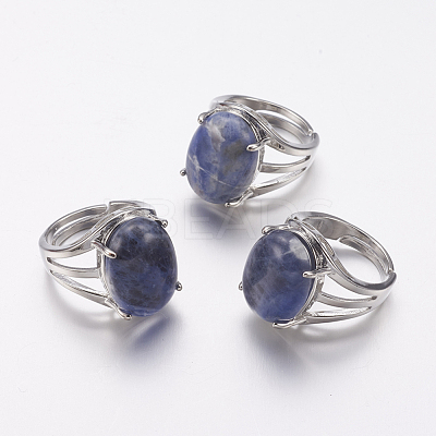 Natural Sodalite Wide Band Finger Rings X-RJEW-K224-A11-1