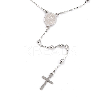 Non-Tarnish 304 Stainless Steel Rosary Bead Necklaces For Religion X-STAS-B021-02P-1